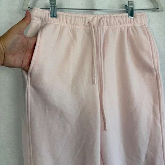 Pink Wide Leg Sweatpants Drawstring Joggers Fleece Medium Loungewear Baggy - Picture 4 of 10